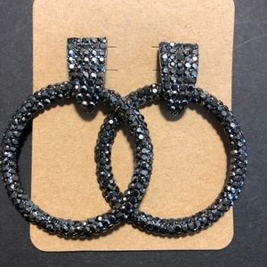 Gunmetal Grey Rhinestone Hoop Earrings